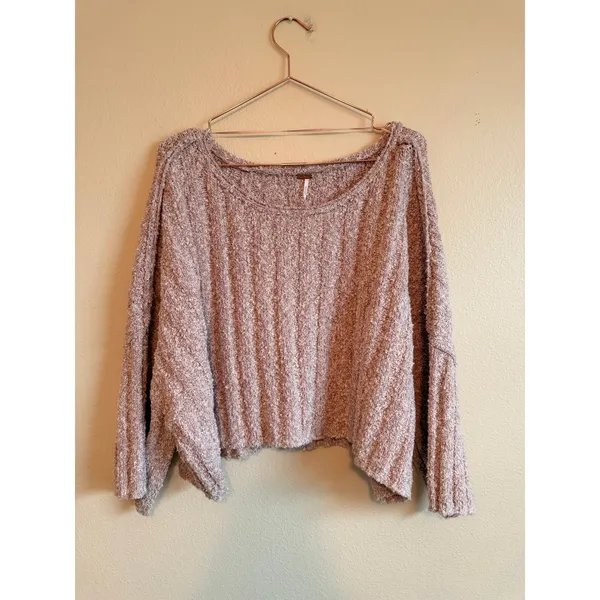 Free‎ People Sweater Womens M Pink Bouclé Knit Cropped Bell Sleeve Boho Pullover - Image 5