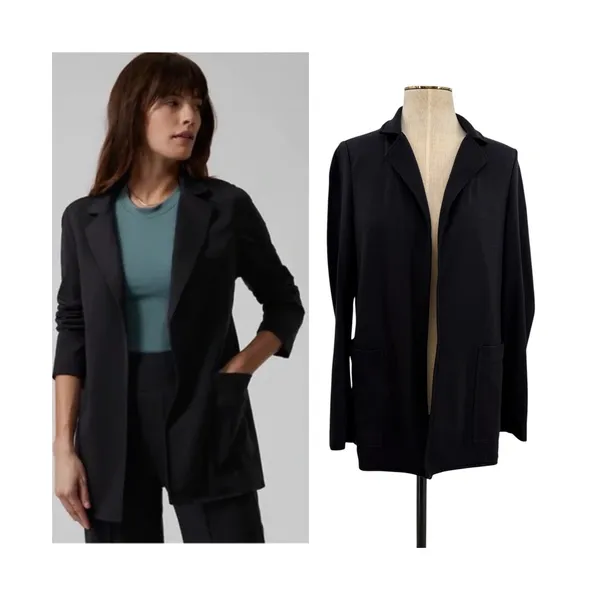 Athleta Eastbound Blazer Black Open Front Stretch Knit Jacket Size‎ 4 - Image 2