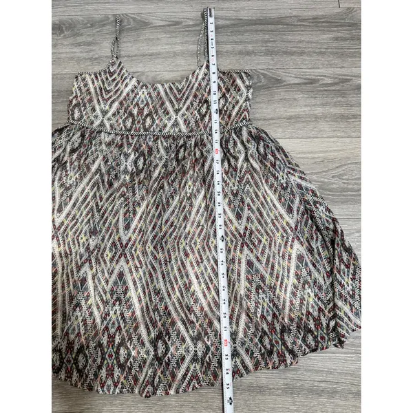 Free People Mini Dress M Multi Geometric Diamond Print Open Back Boho Ethereal - Image 8