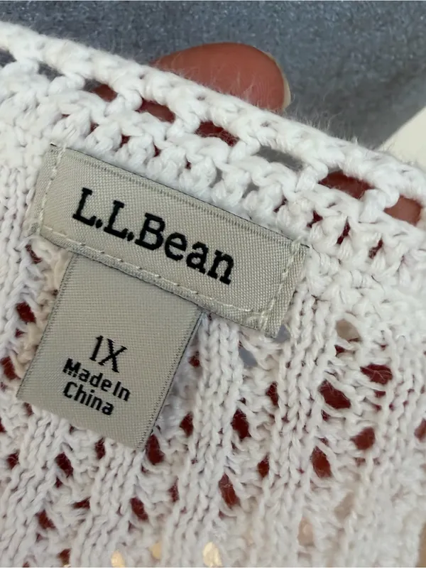 LL Bean White Pointelle Linen Cotton Cardigan 1X Crochet Feminine Grandmacore - Image 5