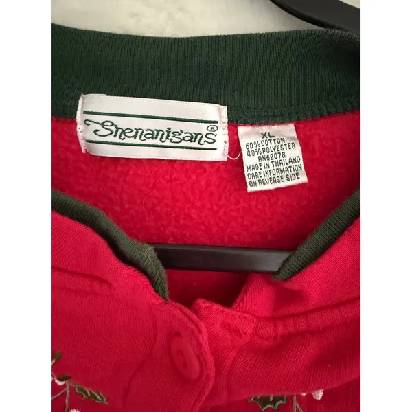 Shenanigans Vintage Red Holly Embroidered‎ Fleece Button Front Cardigan XL - Image 2