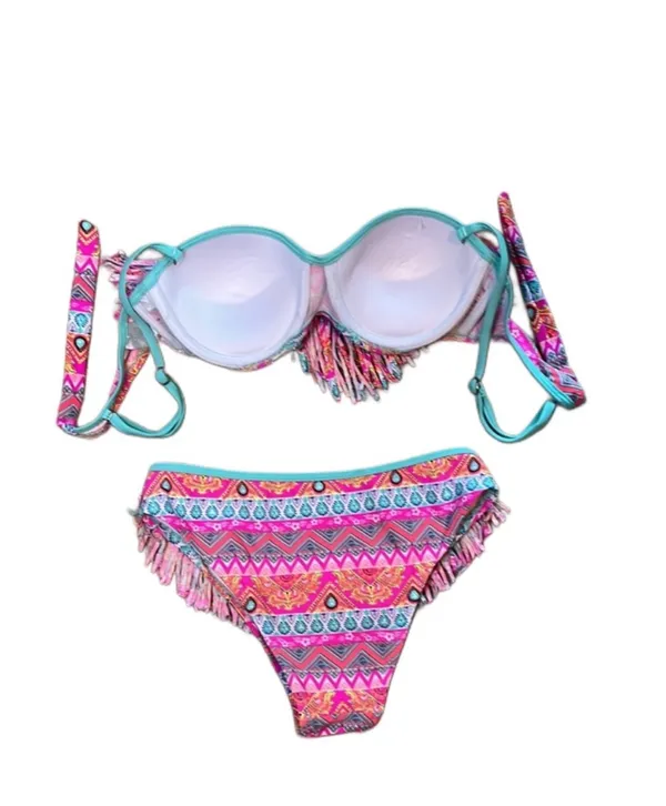 Multicolor Fringe Two Piece Bathing Suit Multiple Size M - Image 5