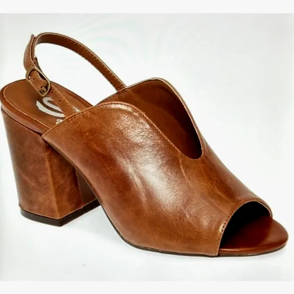 Real Leather Sling Back Chunky Heel Peep Toe Sbicca Windor Brown size 7 - Image 2