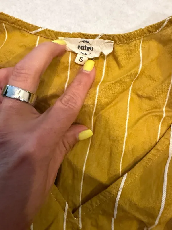 Entro Mustard Yellow Striped Ruffle Sleeve Peplum Top Size S - Image 2