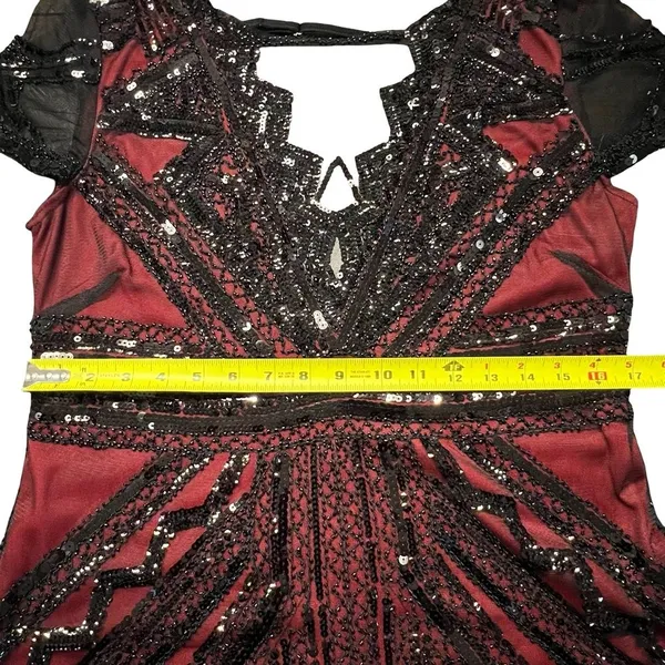 Womens Whimsigoth Dark Fairy Sequin Mesh Dress Size L Black Red Y2K 20s HOCO - Image 11