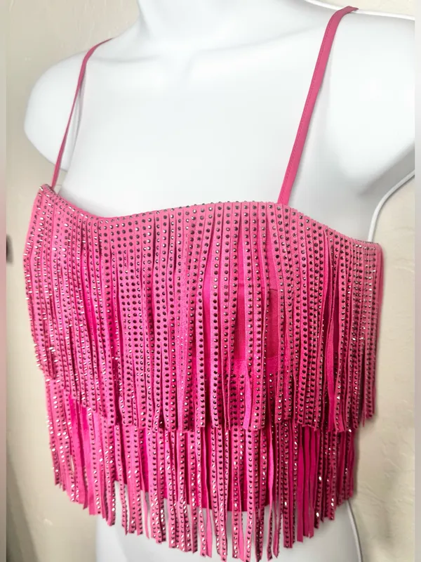 Nylon Apparel Pink Fringe Crop Top Size Medium - Image 5