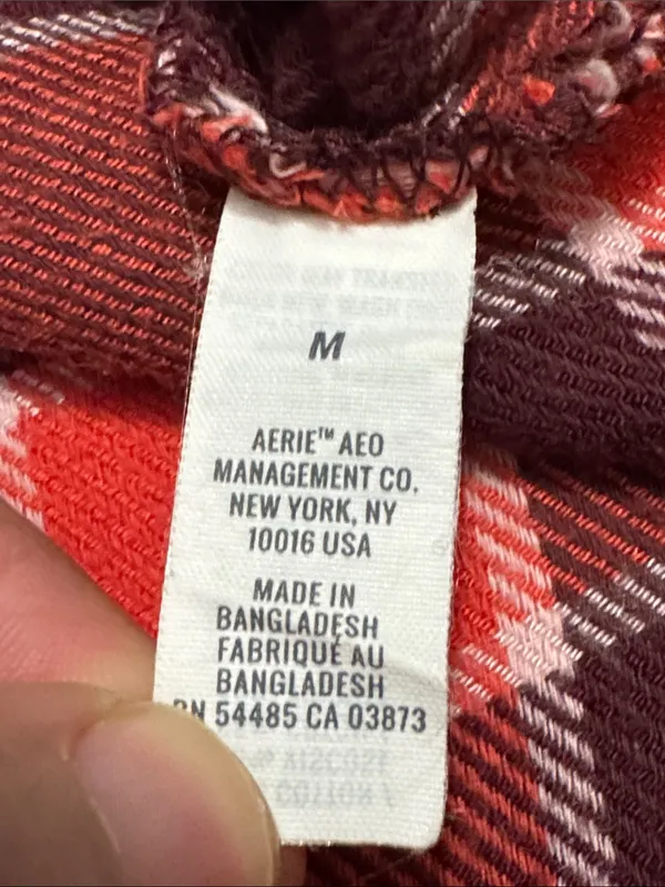 AERIE Plaid Flannel Pajama Shirt M 22.5” p2p Red/Burgundy - Image 7