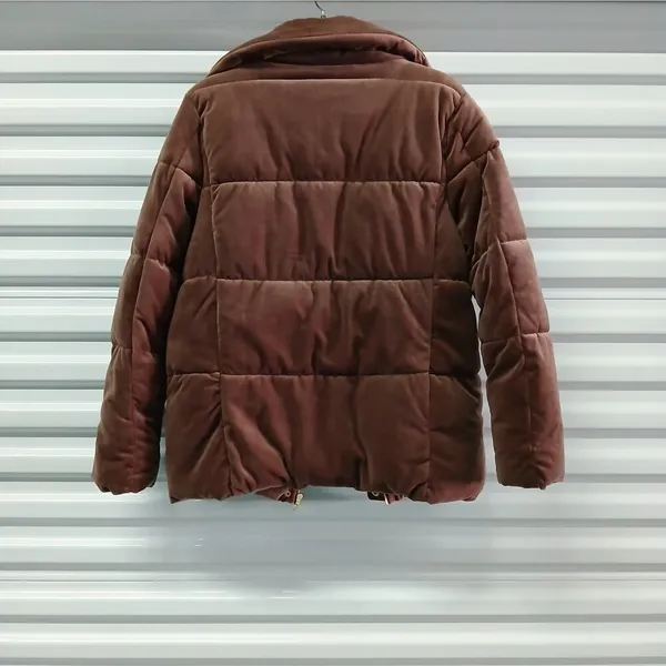 Isaac Mizrahi NY Women's Velvet Puffer Coat Size Small Brown Cozy Winter Jacket - Image 5