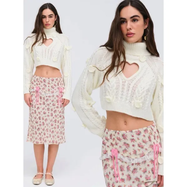 For Love & Lemons Etienne Midi Skirt Small Cottage Coquette Dainty - Image 2