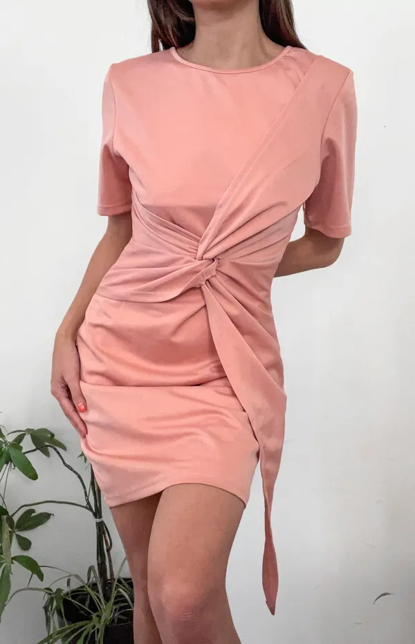 Showpo Blush Pink Front Knot Mini Dress - Image 2