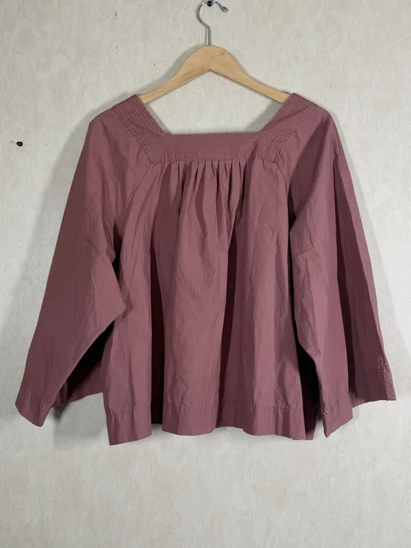 Madewell Women’s Square Neck Peasant Top Oversized Boho in Antique Plum XL - Image 4