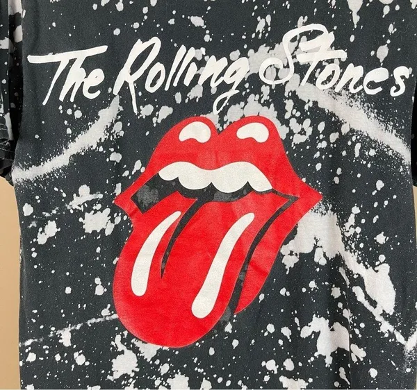 The Rolling Stones Size Small Graphic Band Tee Music Rock Bleach Dye Paint - Image 3