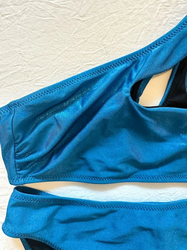 Solid & Striped Blue Shimmer Crossover One Shoulder Bikini - Image 3