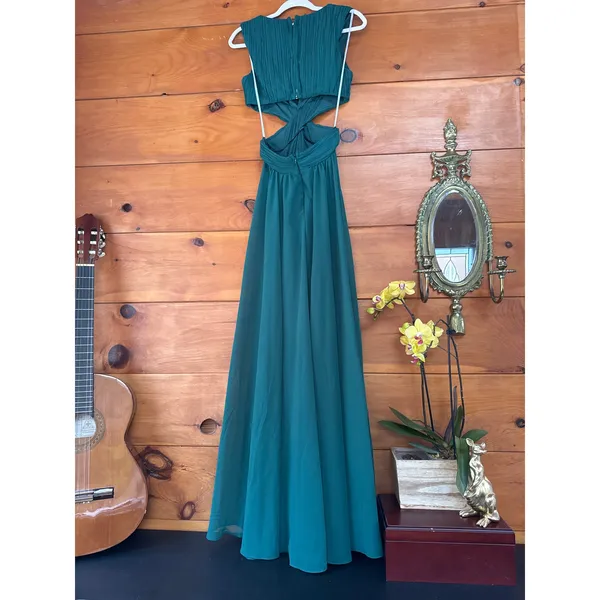 NWT Lulus Vivid Imagination Emerald Green Cutout Maxi Dress Wedding Medium - Image 5
