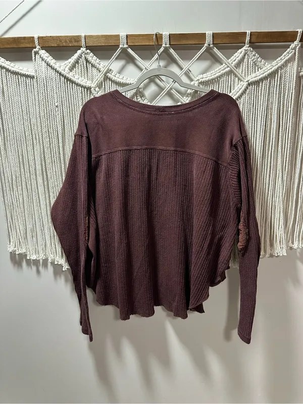 Altar'd State Wine Waffle-Knit Long Sleeve Top - Image 2