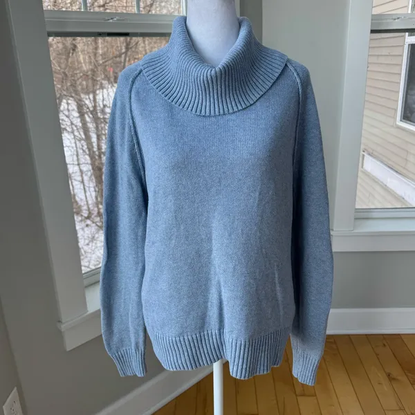 Jeanne Pierre Light Blue Cowl Neck Cotton Sweater Size Medium - Image 8