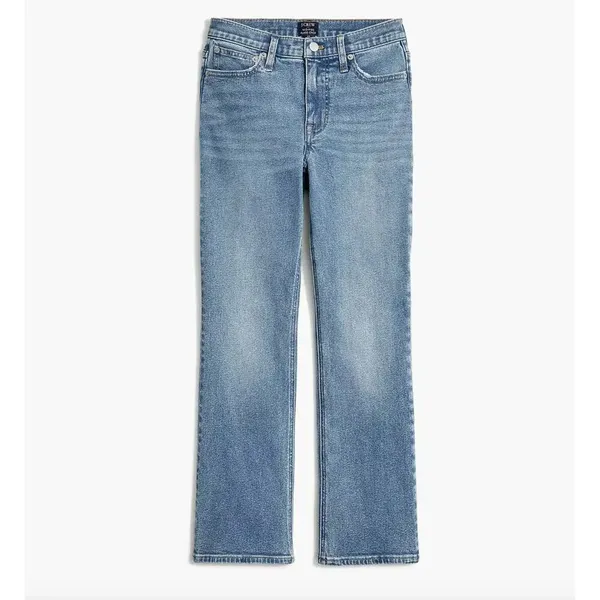 J. Crew Mid-Rise Flare Crop All Day Stretch Med Indigo Wash Sz 32 NWT Petite - Image 4