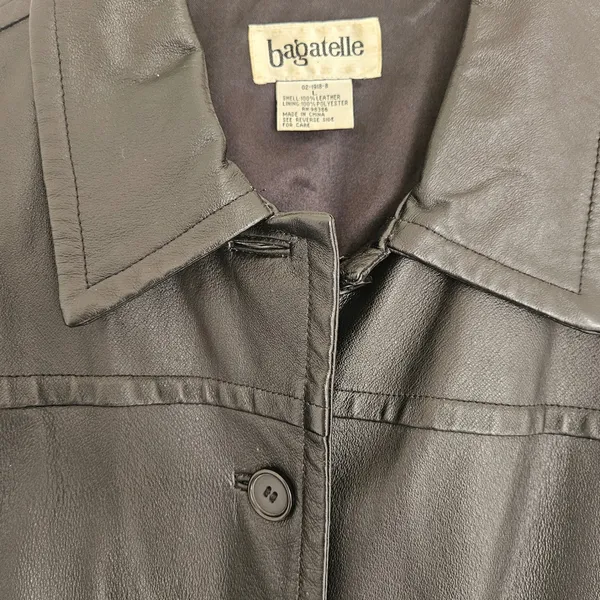 Vintage Bagatelle Leather Jacket Women's Button Front Minimalist 90s Black Sz L‎ - Image 5