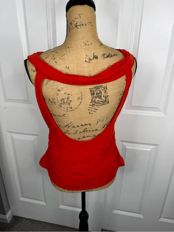 Free People Red Ruched Cowl Neck Open Back Top Size XL NWT - Image 6