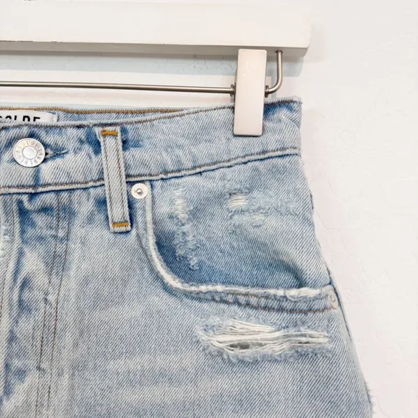 Denim Quinn High Rise Distressed Fray Hem Jean Mini Skirt - Image 4
