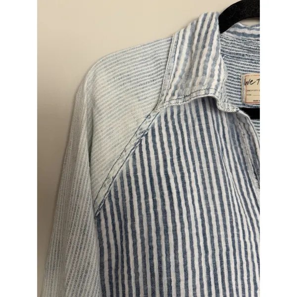 Free People We The Free Indigo Skies Blue Stripe Shirt Women's Size Small - Image 7