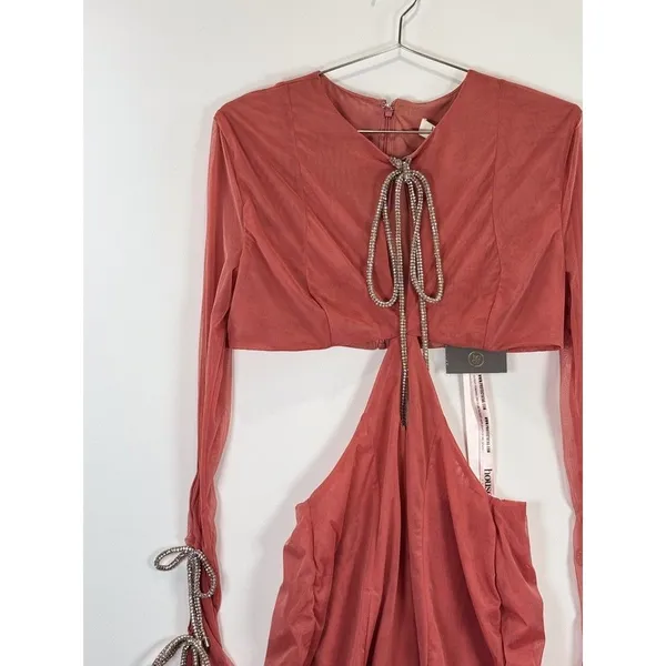 NWT House of CB Mini Dress Miranda Rose Crystal Trim Cutout Stretch Party Large - Image 6