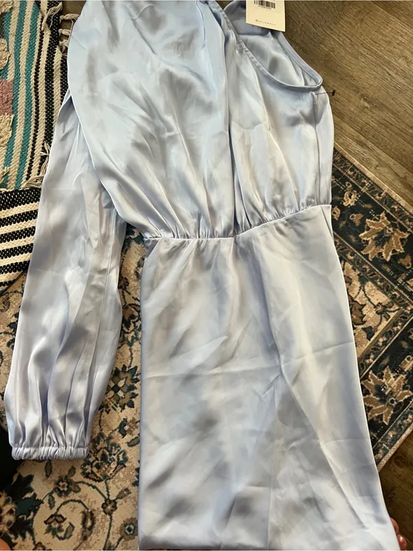 NWT hello molly meet tonight Light Blue Satin One-Shoulder Dress - Image 4