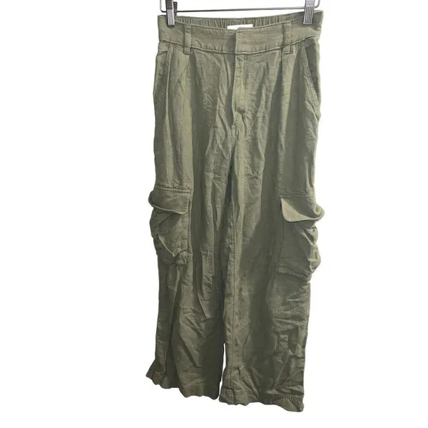 ✨Abercrombie & Fitch Linen-Blend Tailored Ultra Wide-Leg Cargo Sz S Green Pants✨ - Image 8