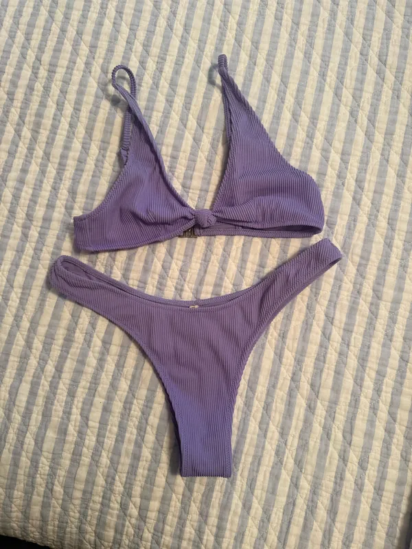 White Fox Purple ribbed cheeky bikini - Image 4