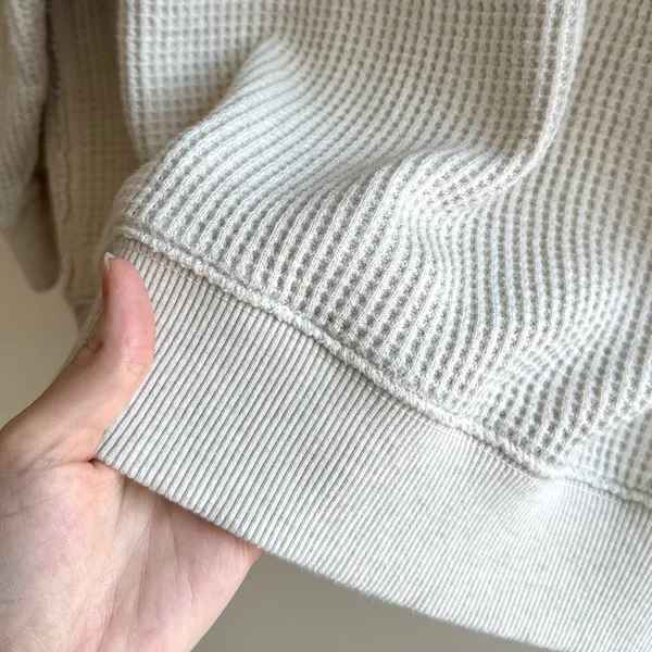 aerie Waffle Knit Long Sleeve Lounge Tee, Beige, Size Medium - Image 6