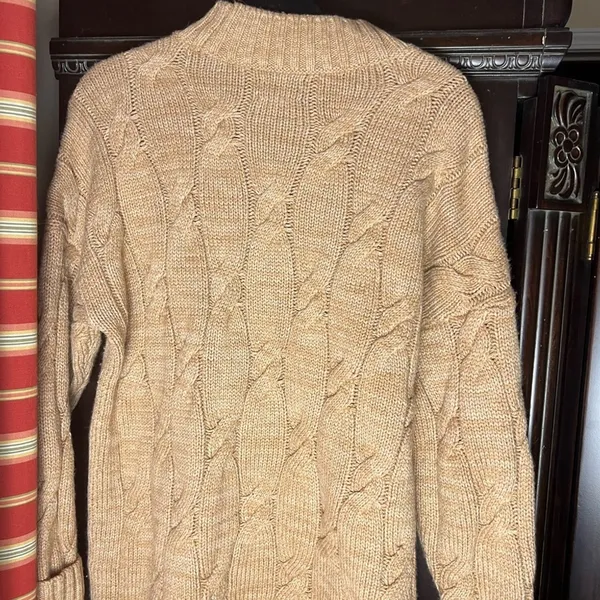 Lands' End Tan Cowl Neck Cable Knit Sweater Academia Fishetman Coast Grandpa - Image 8