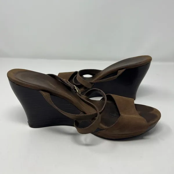 UGG Strappy Brown Leather Women's Wedge Sandals Size 9 Open Toe Ankle Strap - Image 7