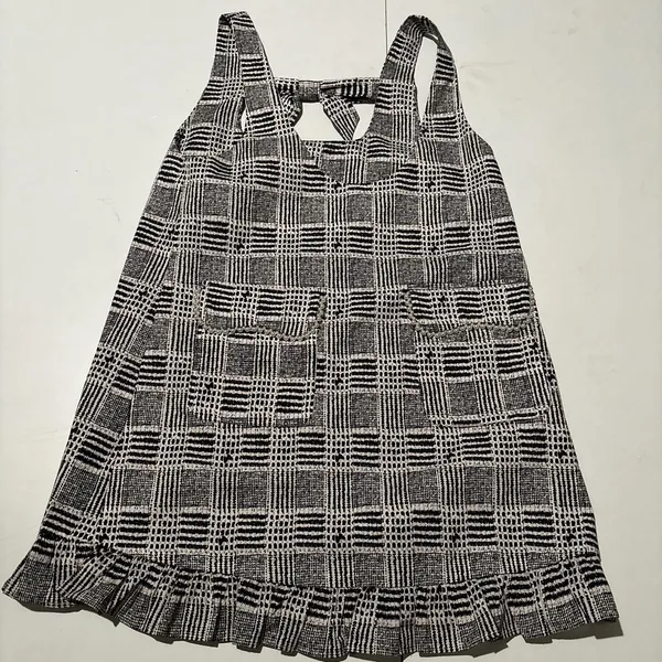 Black White Plaid Ruffle Hem Mini Dress Bow Back Sleeveless Preppy Y2K - Image 2