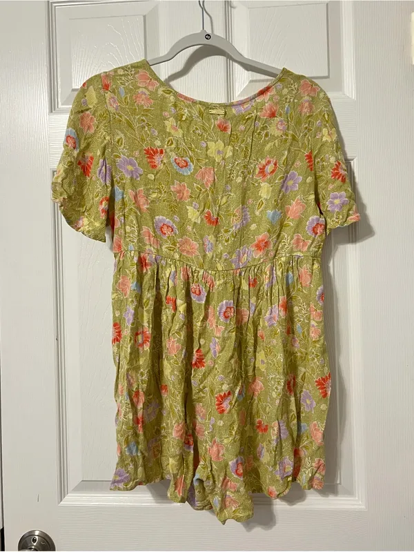 Billabong Spring Daze Babydoll Romper Size Small Floral Green - Image 5