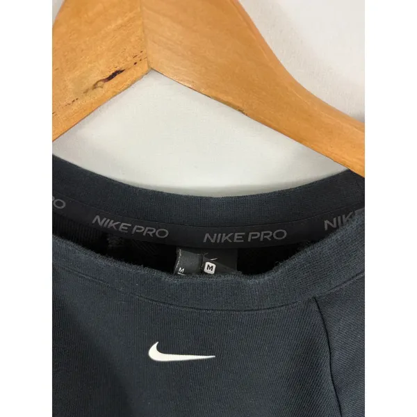 Nike Black Logo Striped Hem Pullover Crop Sweatshirt Size Medium - Image 3
