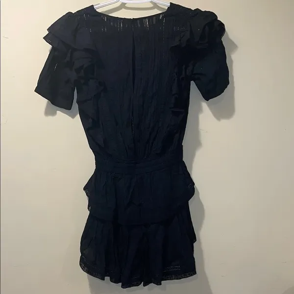 Womens LoveShackFancy Elegant Gwen Ruffled Tiered Mini Dress Black - Image 7
