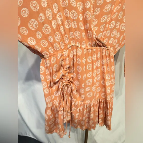 Amuse Society Spellbound Woven Mini Dress Ruched Long Sleeve Ruffle Peach Medium - Image 9