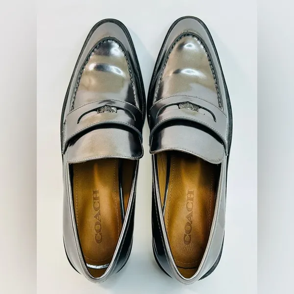 Coach Heath Block Heel Penny Loafer Mirror Metallic Leather size 9 EUC - Image 3