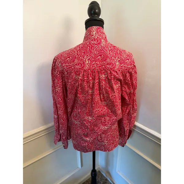 Scully Western Tomato Red & Cream Paisley Floral Button Down Blouse Top Collar - Image 5