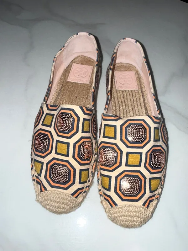 Tory Burch Pink and Yellow Geometric Espadrille Flats - Image 2