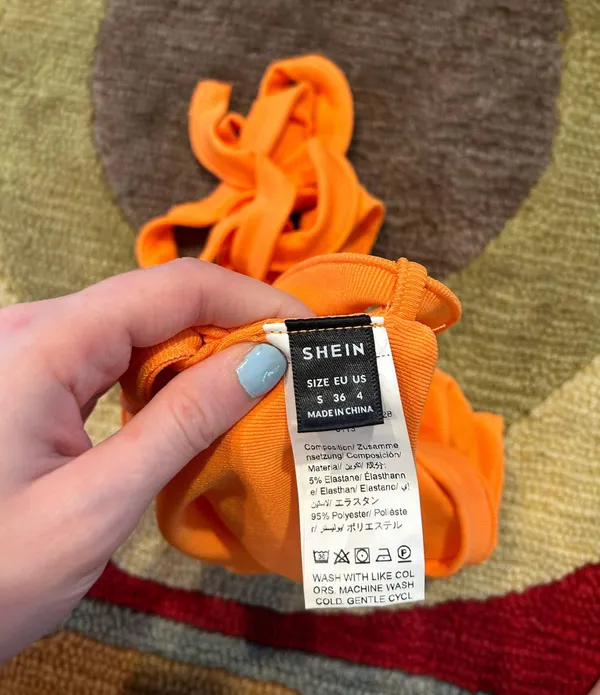 SheIn Like-New Y2K Orange Ribbed Hankercheif Open Back Tie Crop Tank Top Small - Image 3