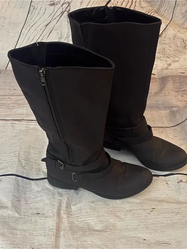 Charlotte Russe Women’s Black Riding Boots with Buckle Detail side zip 7 - Image 2