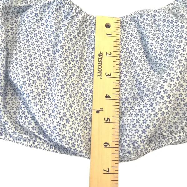 Reformation Dawson Crop‎ Top M Blue Floral Puff Sleeve Off Shoulder Cottagecore - Image 9
