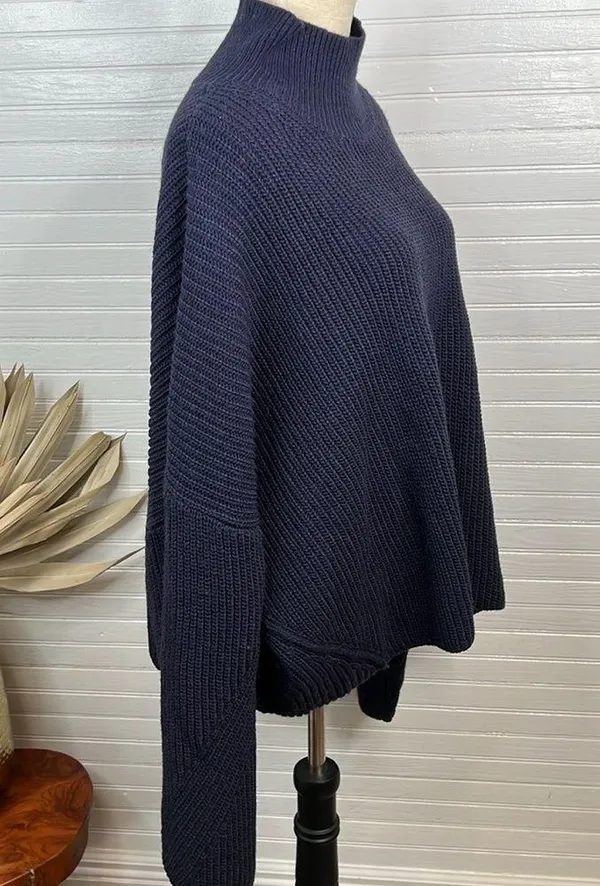 Topshop Drop shoulder Pullover Mock Neck Oversized Sweater Blue Size L US 12 - Image 8