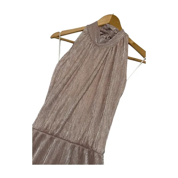 OML Mini Dress Womens Small Pink Metallic Pleated Halter Cocktail Party Sexy - Image 7