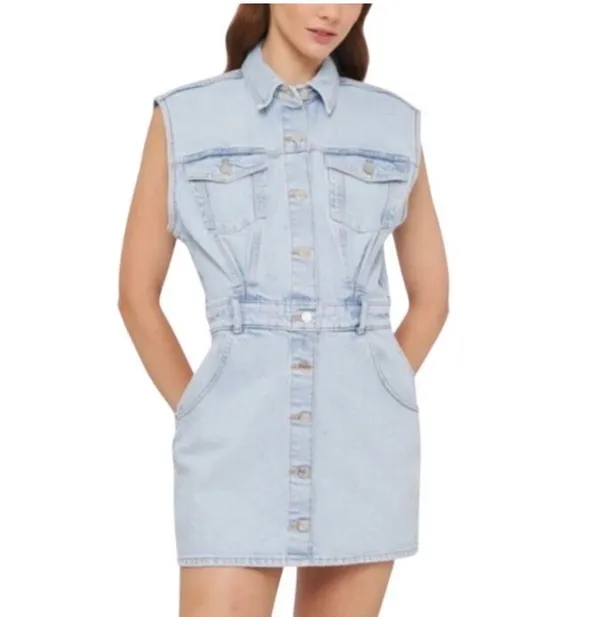 ✨ ZARA Light Wash Denim Vest Mini Dress | Size L | Button Front Sleeveless 👗 - Image 5