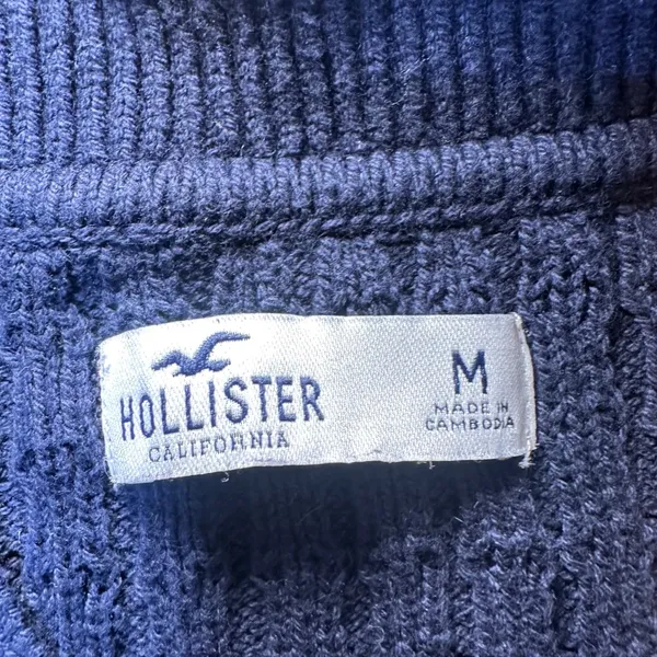 Hollister easy stitch Polo sweater navy cropped‎ prep pullover knit size medium - Image 3