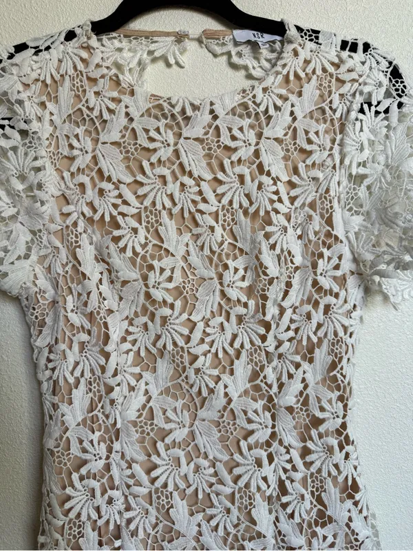 NSR White Floral Lace Midi Dress Open Back Bridal Wedding Cocktail NWT Style - Image 6