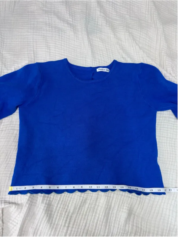 Women's Peace n' love Blue Scalloped Crew Neck Sweater Button S Wool Viscose - Image 7