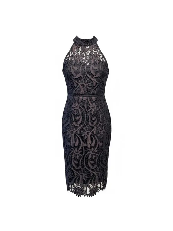 Bardot Isa Lace Halter Dress‎ French Navy Midi Size 4 - Image 2